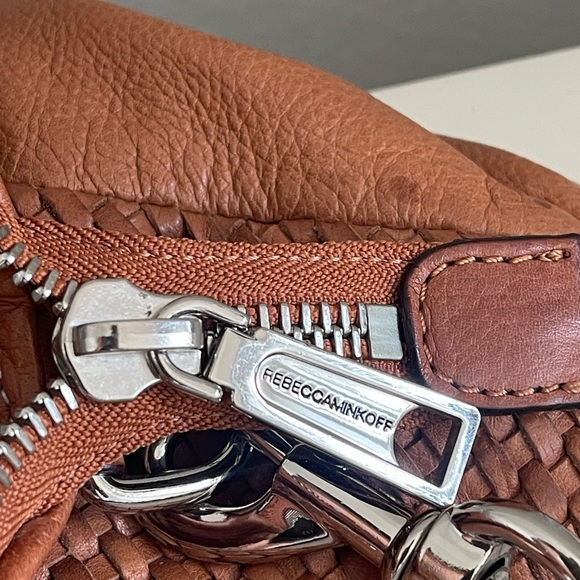Rebecca Minkoff Bonnie Box Woven Almond Brown Leather Satchel Shoulder Bag - Picture 14 of 15